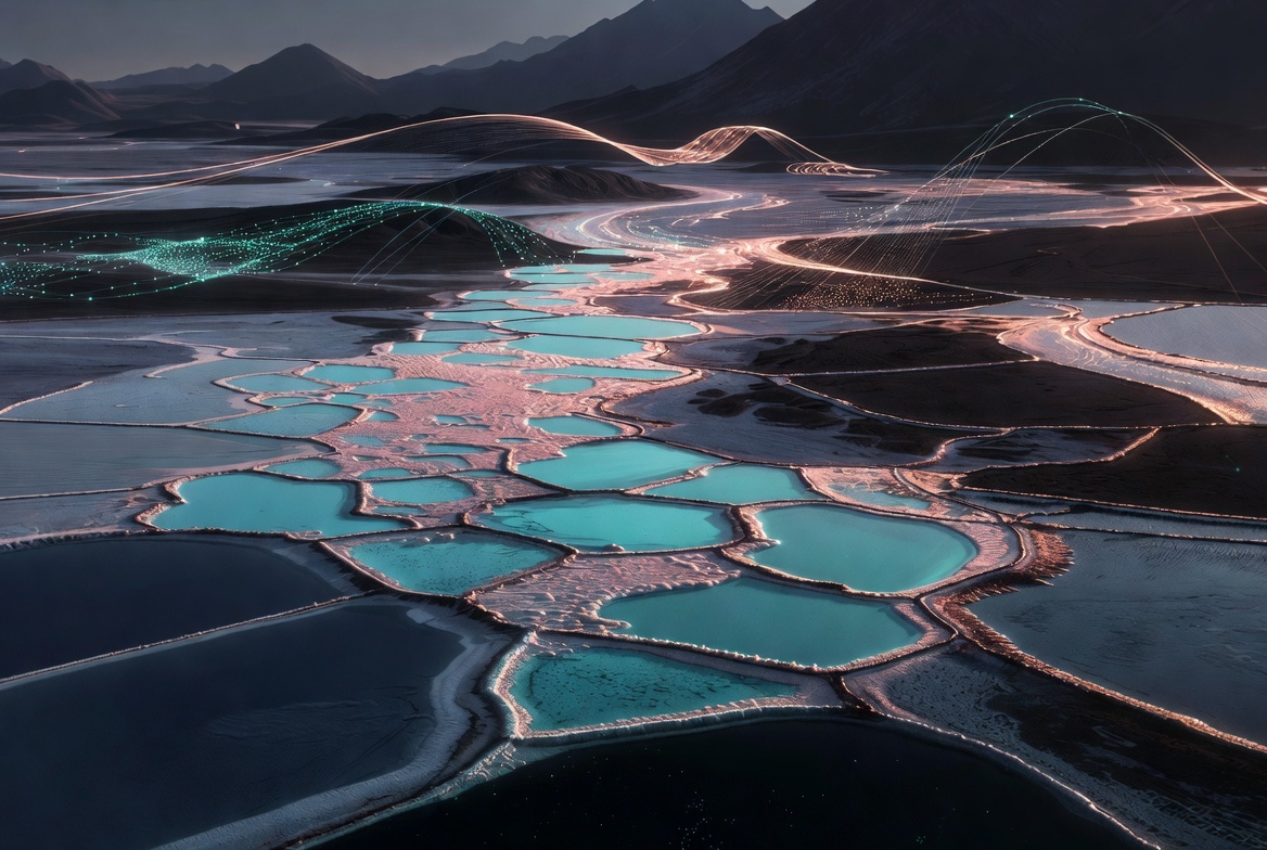 Aerial view of lithium brine evaporation ponds — market landscape